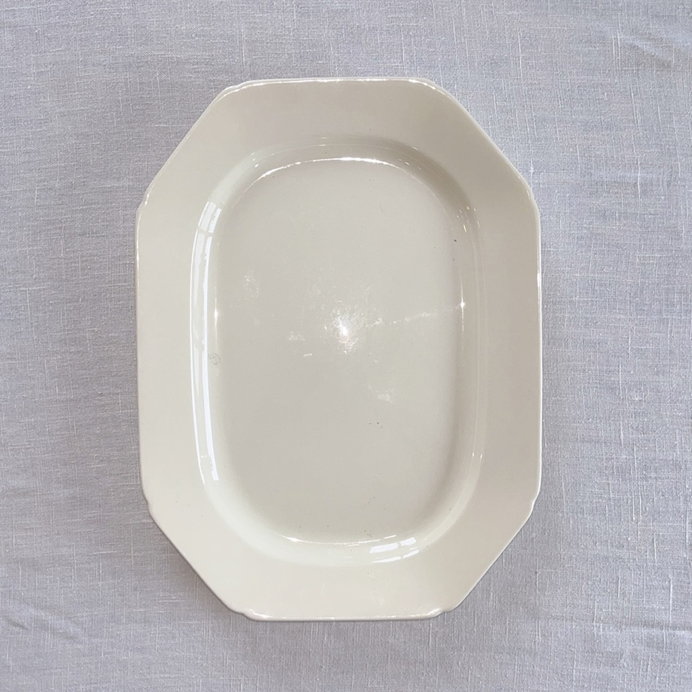 Vintage Large White Cream Octagonal Creamware Dining Serving Platter Plate